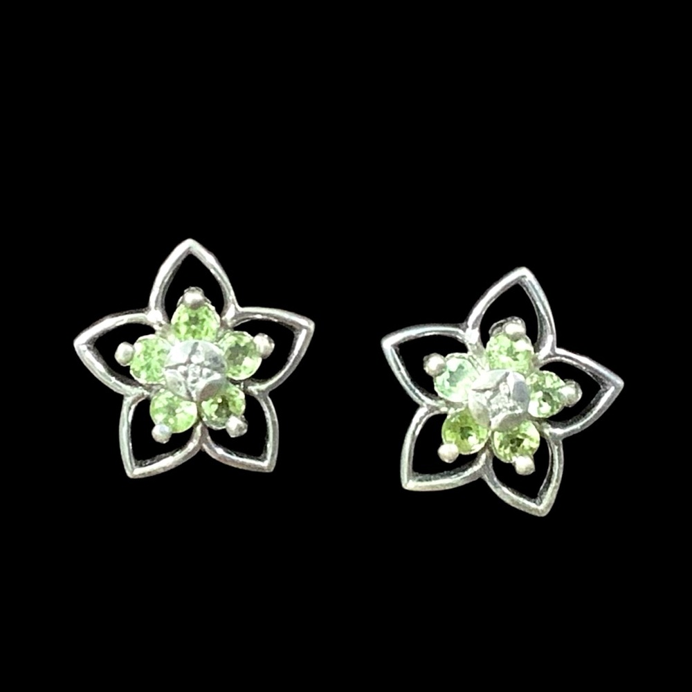 Vintage Silver and Peridot Green Floral Earrings